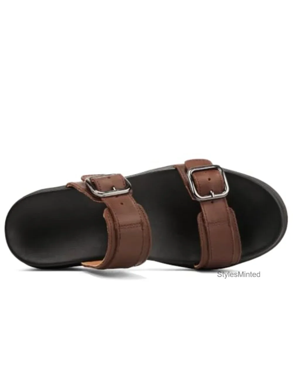 Women's Genuine Leather Platform Wedge Sandals Double Adjustable Buckles Slip